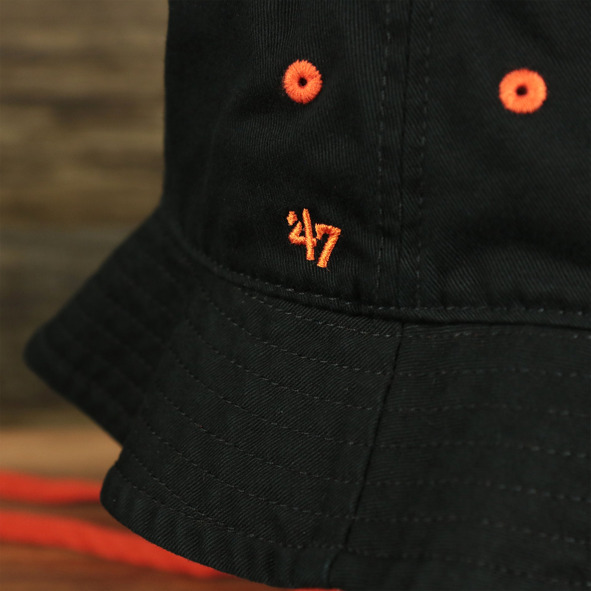 The 47 Brand Logo on the Philadelphia Flyers Logo Orange Undervisor Bucket Hat | Black Bucket Hat