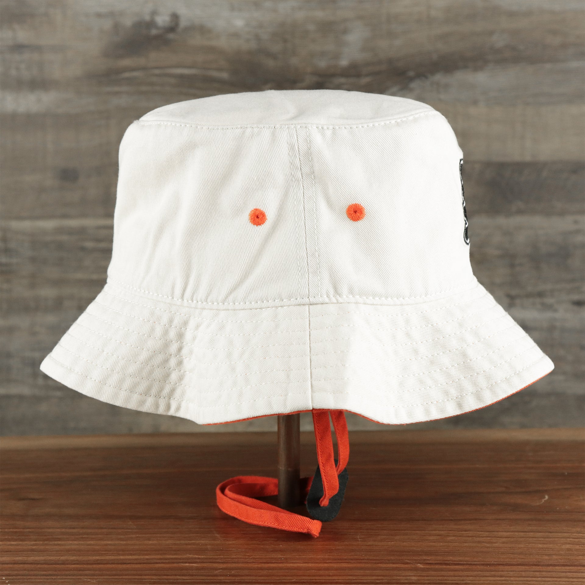 The wearer's right on the Philadelphia Flyers Logo Orange Undervisor Bucket Hat | Natural Bucket Hat