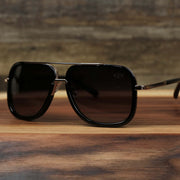 The Round Frames Black Lens Sunglasses with Black Gold Frame