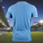 The backside of the New York Giants Premier Franklin Worn Printed Giants Logo Tshirt | Cadet Blue Tshirt