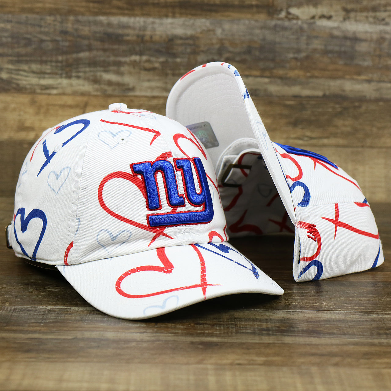 The Kids New York Giants Hearts All Over Print Dad Hat | White Kid’s Dad Hat