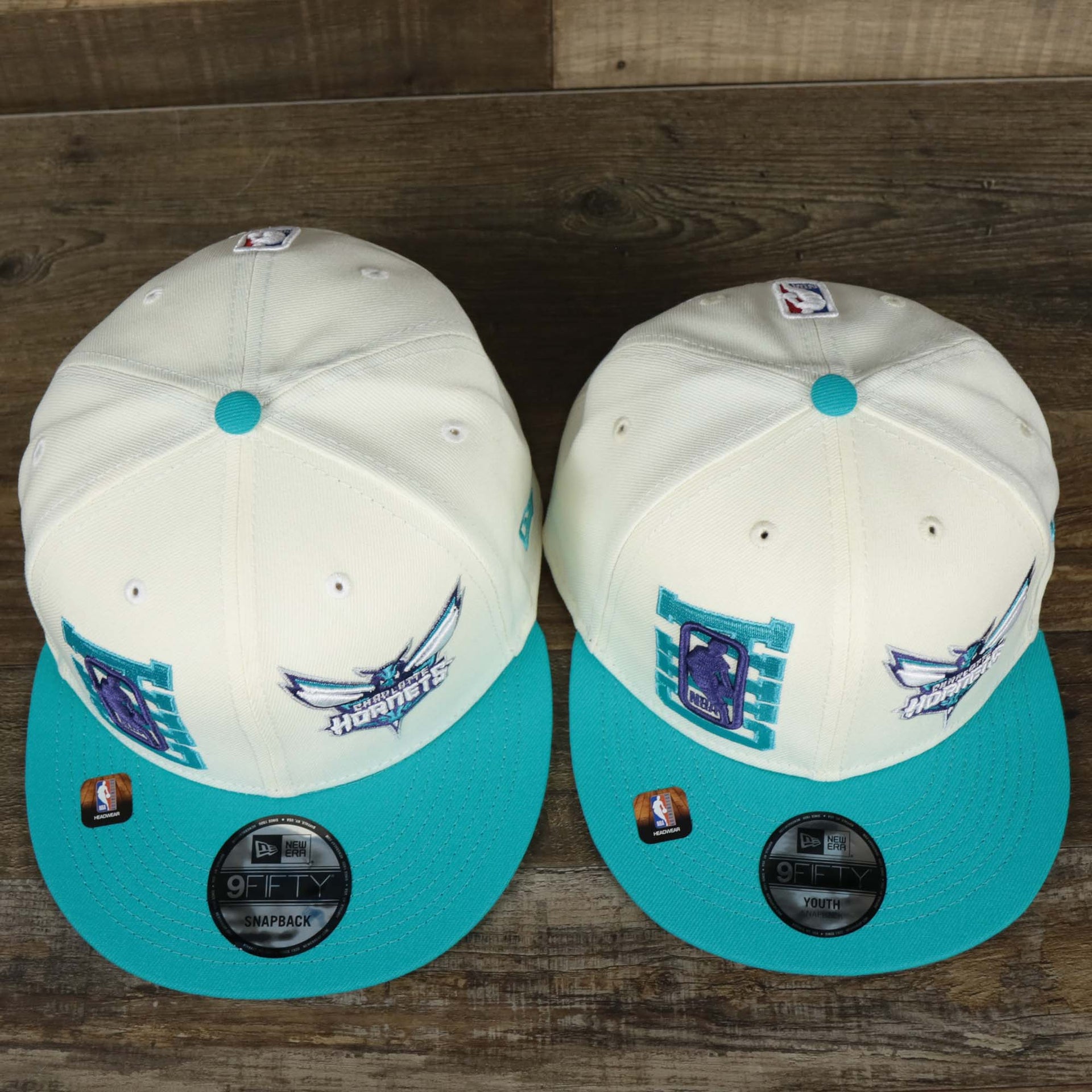 The Youth Charlotte Hornets NBA 2022 Draft Gray Bottom 9Fifty Snapback | New Era Cream/Turquoise with the Adult Version