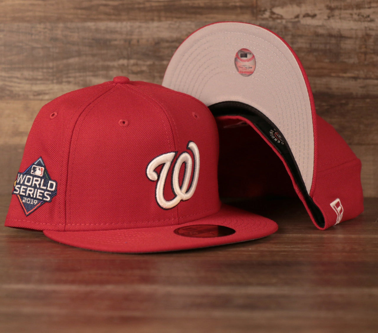 Washington Nationals 2019 World Series Champ Script Gray Bottom Side Patch 59Fifty Fitted Cap
