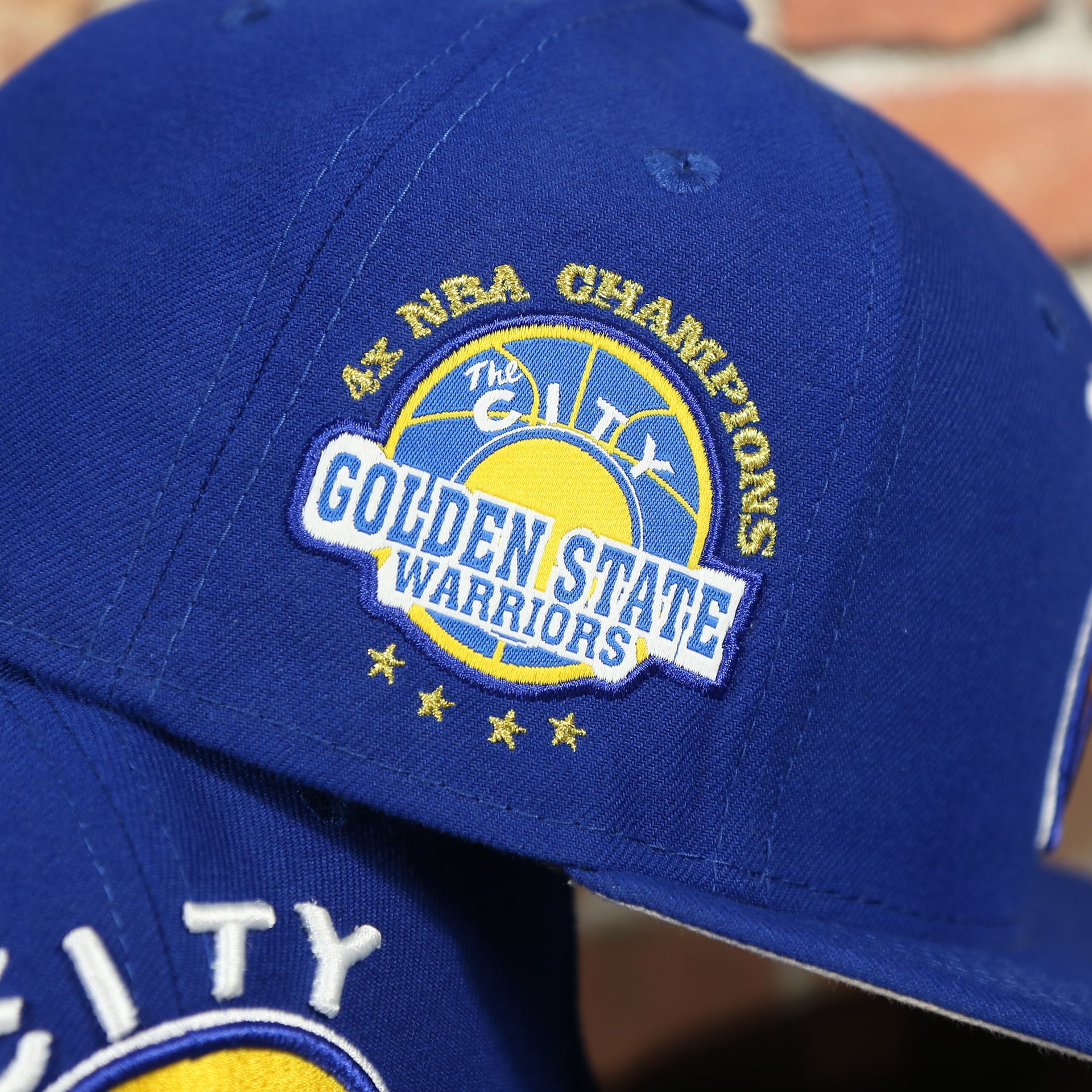 4x NBa champions patch on the Warriors Fitted Cap | Golden State Warriors Patch Hat | Side patch tribute turn Warriors 59Fifty Fitted Cap
