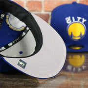 grey under visor on the Warriors Fitted Cap | Golden State Warriors Patch Hat | Side patch tribute turn Warriors 59Fifty Fitted Cap