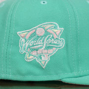 world series patch on the New York Yankees 2000 World Series Side Patch Pink Bottom 59Fifty Fitted Cap | Mint