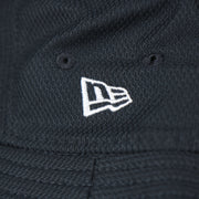 A close up of the New Era logo on the New York Yankees MLB 2022 Spring Training Onfield Bucket Hat