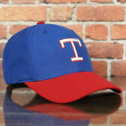front of the Texas Rangers American Needle Green Bottom Throwback Blue Wool Dad Hat | OSFM