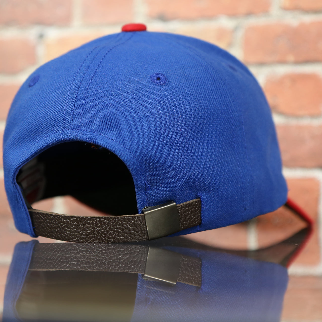 back side of the Texas Rangers American Needle Green Bottom Throwback Blue Wool Dad Hat | OSFM