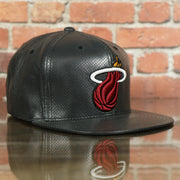 Miami Heat Perforated Leather Snapback | Black Miami Heat Snap Back with Racing Leather