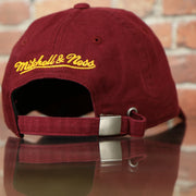 backside of the Cleveland Cavaliers Maroon Dad Hat | Maroon Mitchell and Ness Adjustable Baseball Cap