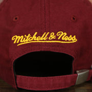 mitchell and ness logo on the Cleveland Cavaliers Maroon Dad Hat | Maroon Mitchell and Ness Adjustable Baseball Cap