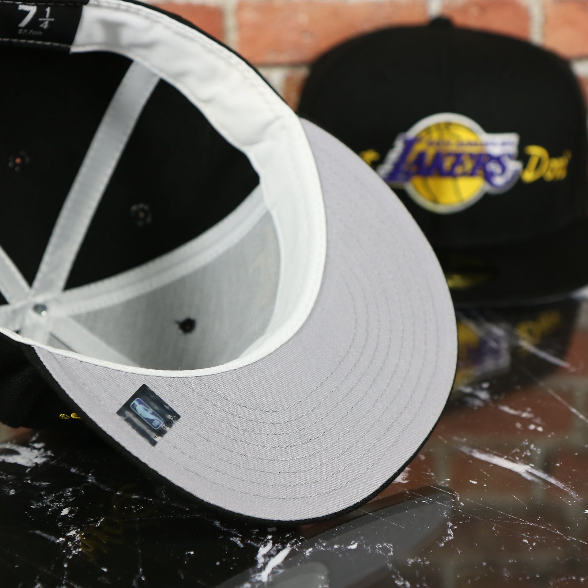 grey under visor on the Just Don X NBA Los Angles Lakers All Star Weekend Black 59Fifty Fitted Cap