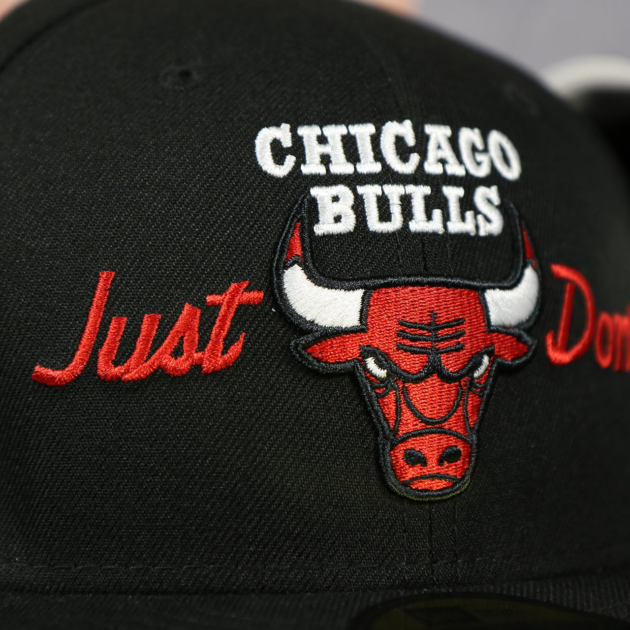 the word just on the Just Don X NBA Chicago Bulls All Star Weekend Black 59Fifty Fitted Cap