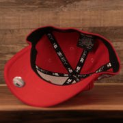 The inside of the red Philadelphia Phillies 3930 flexfit fit MLB fathers day 2021 cap by New Era.