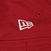 A close up of the New Era logo on the Philadelphia Phillies MLB 2022 Spring Training Onfield Bucket Hat