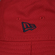 A close up of the New Era logo on the Anaheim Angels MLB 2022 Spring Training Onfield Bucket Hat