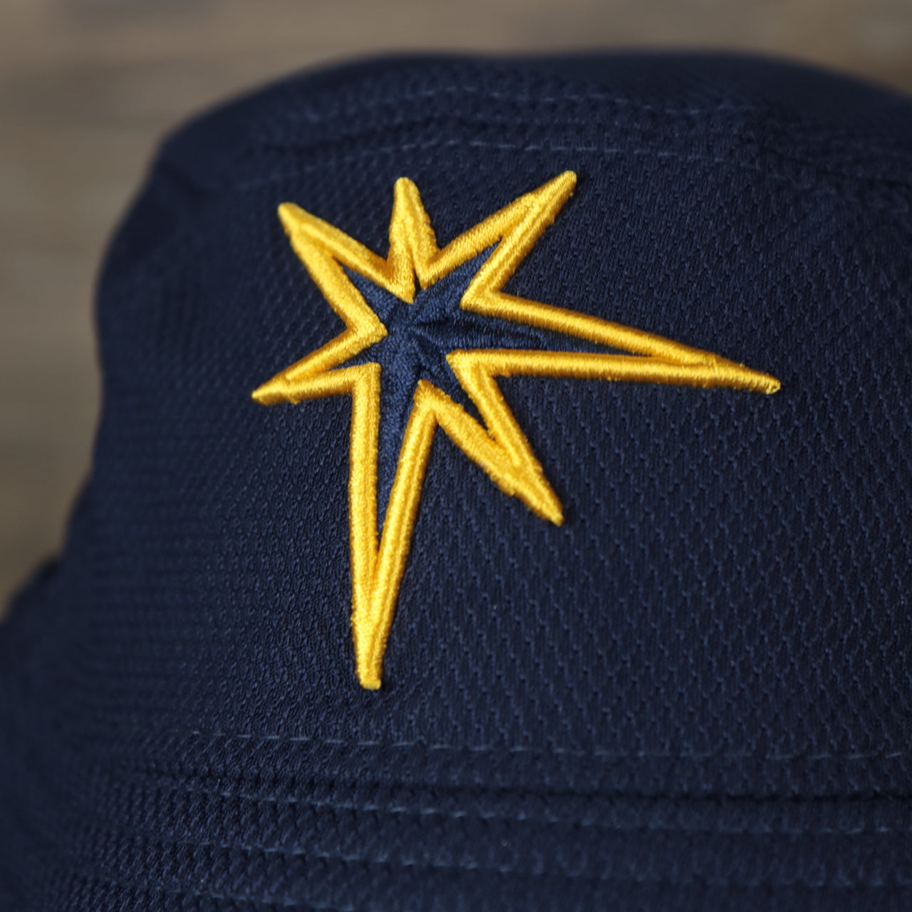 A close up of the Rays logo on the Tampa Bay Rays MLB 2022 Spring Training Onfield Bucket Hat