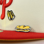 whiz wit on the matching fitted cap for the Philadelphia Cheesesteak Wit Fitted Cap Pin | Whiz Wit Enamel Pin for Side Patch Fitted Hat