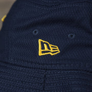 A close up of the New Era logo on the Tampa Bay Rays MLB 2022 Spring Training Onfield Bucket Hat