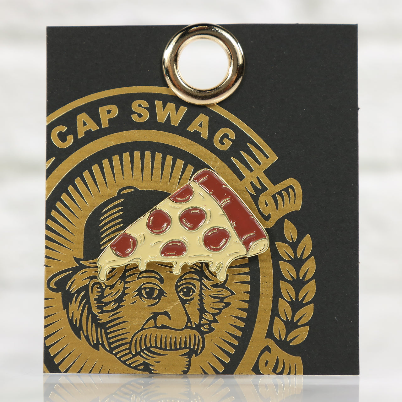 front of the New York Pizza Slice Fitted Cap Pin | Enamel Pin For Hat