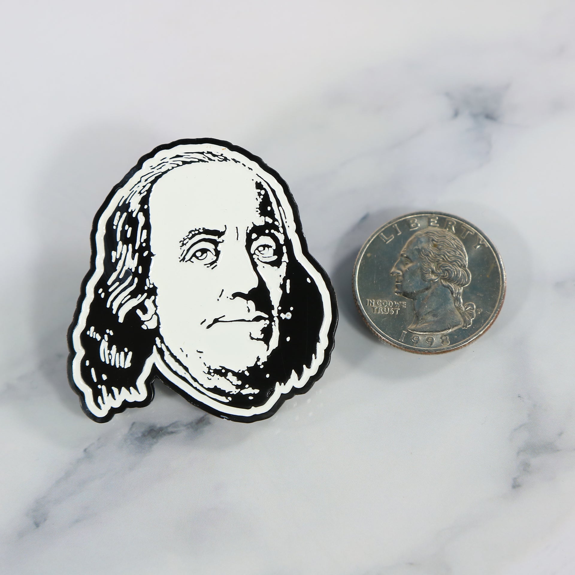 size of the Benjamin Franklin Silhouette Fitted Cap Pin | Enamel Pin For Hat