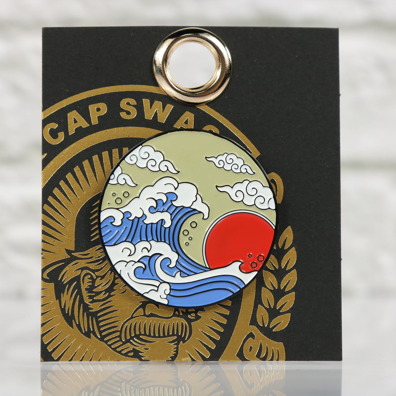 front of the Asian Heritage Wave Fitted Cap Pin | Enamel Pin for Side Patch Fitted Hat