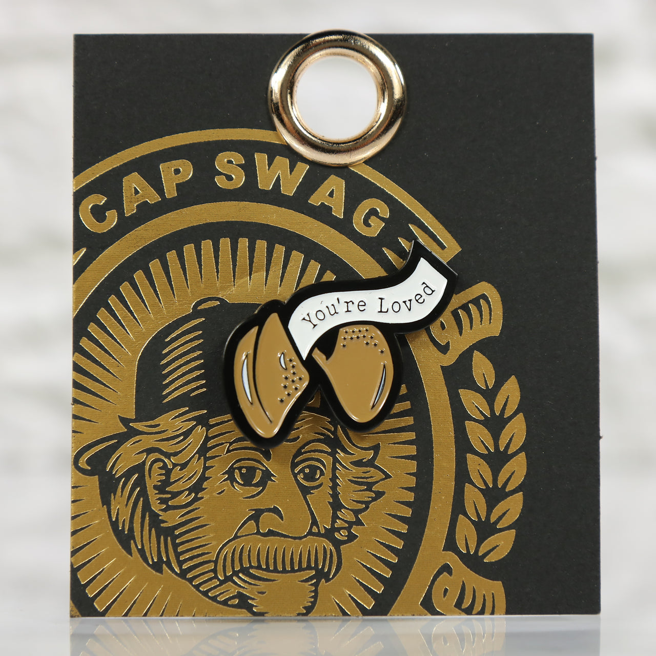 front of the Asian Heritage Fortune Cookie Fitted Cap Pin | Enamel Pin for Side Patch Fitted Hat