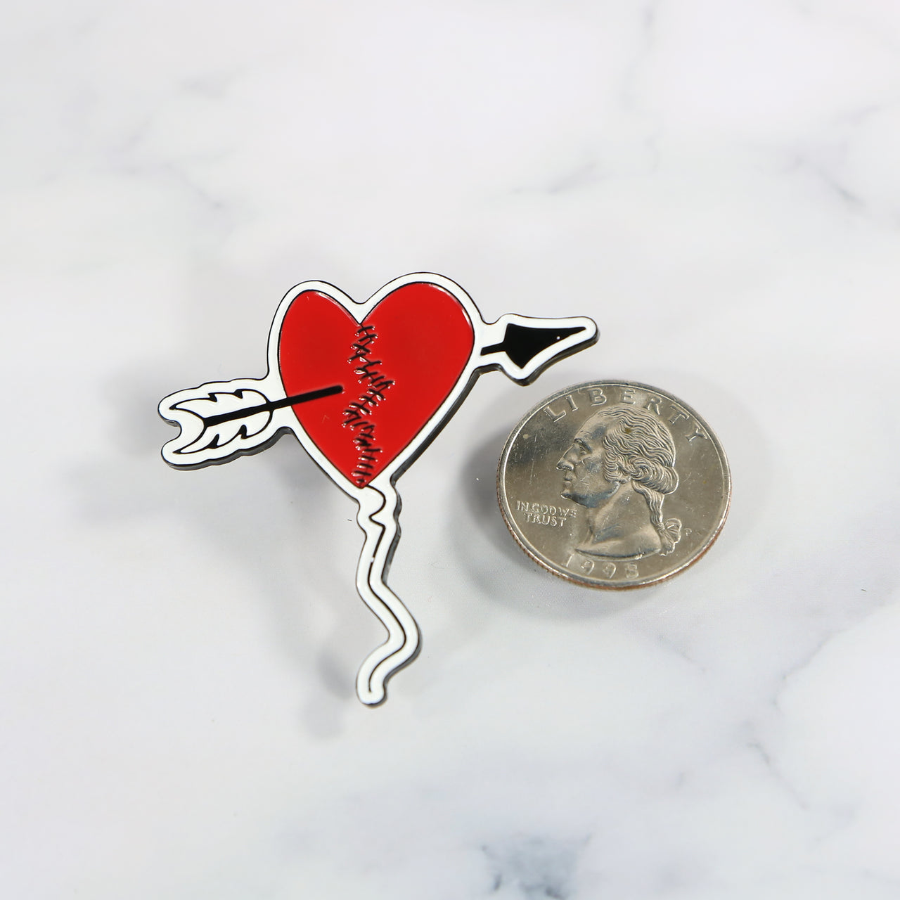 size of the Stitched Heart Balloon With Arrow Fitted Cap Pin | Enamel Pin For Hat