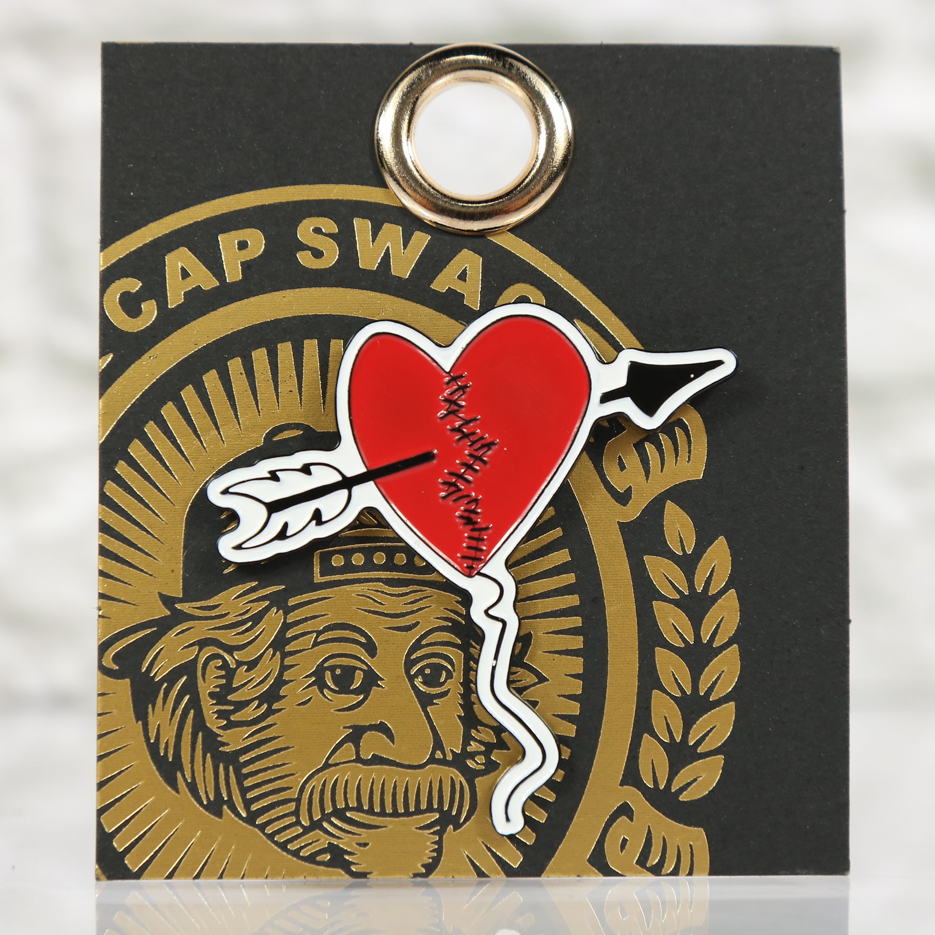 front of the Stitched Heart Balloon With Arrow Fitted Cap Pin | Enamel Pin For Hat
