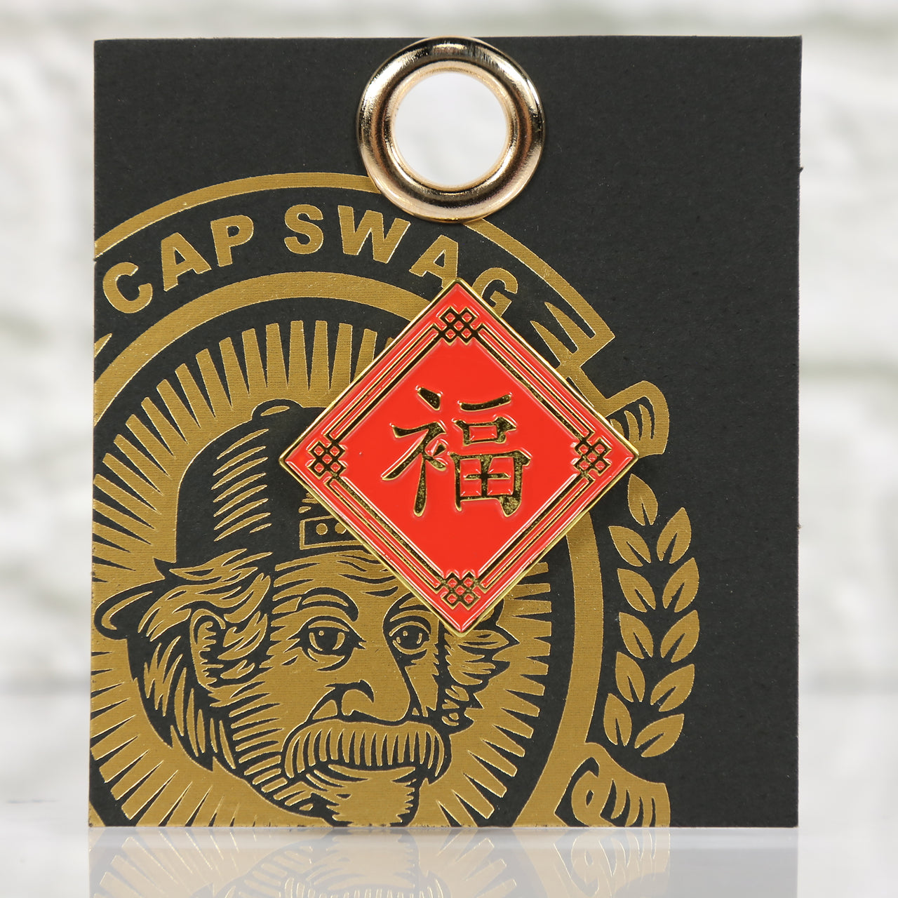 front of the Asian Heritage Blessing Fitted Cap Pin | Enamel Pin for Side Patch Fitted Hat