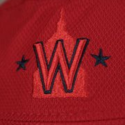 A close up of the Nationals logo on the Washington Nationals MLB 2022 Spring Training Onfield Bucket Hat