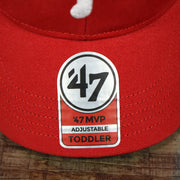 47 brand sticker on the Toddler Philadelphia Phillies Gray Bottom Dad Hat | Red Toddler Dad Hat