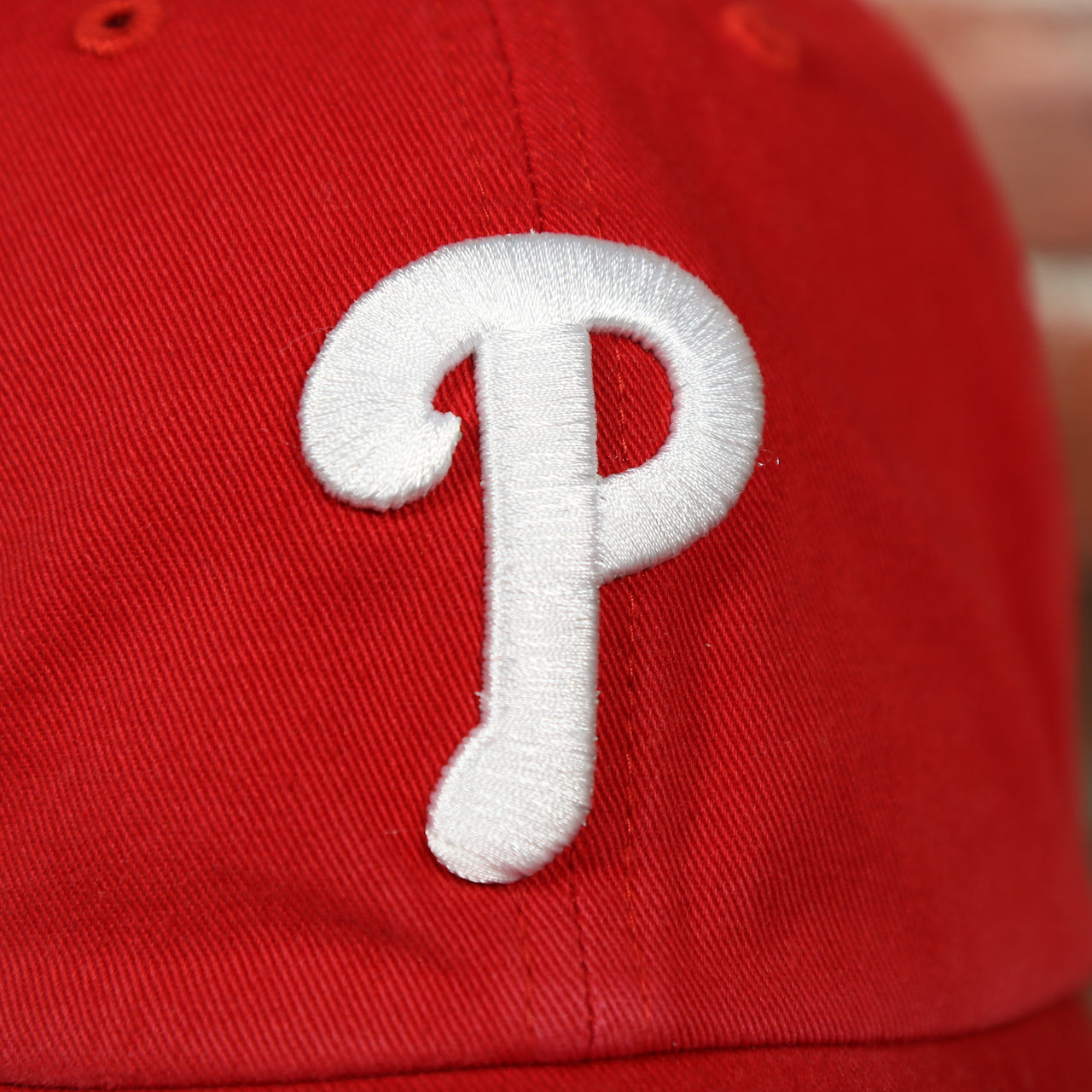 phillies logo on the Philadelphia Phillies Star and Stripes Side Patch Dad Hat | Red Dad Hat