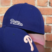 phillies wordmark on the Philadelphia Phillies 2019 Mother's Day Blue on Pink 39Thirty Flexfit Cap