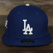 The front of the Los Angeles Dodgers Jackie Robinson Side Patch 59Fifty Black Bottom Fitted Cap