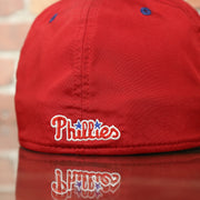 phillies script on the Philadelphia Phillies Team Classic Blue on Red 39Thirty Stretch Fit Cap