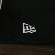 A close up of the New Era logo on the Chicago White Sox Jackie Robinson Side Patch 59Fifty Black Bottom Fitted Cap