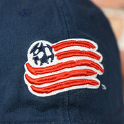 american flag logo on the front of the LA Galaxy American Flag Logo Navy Bottom MLS Slouch Cap | Navy OSFM