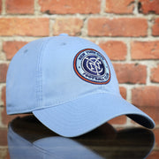 front of the New York City Football Club Logo Light Blue Bottom MLS Slouch Cap | Light Blue OSFM
