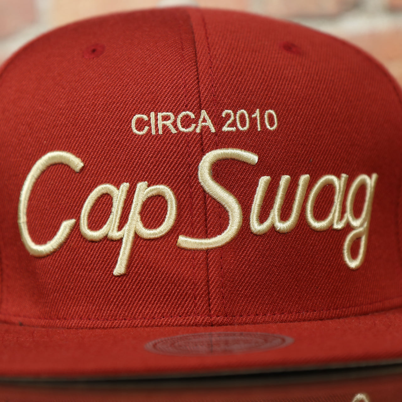 Cap swag script on the Mitchell and Ness snapback custom  Circa 2010 Athletic Script Maroon / Oatmeal
