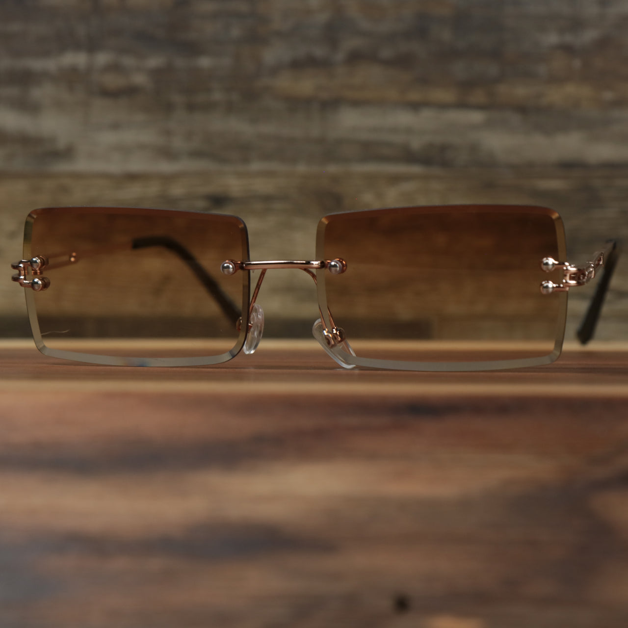The Rectangle Frame Brown Lens Sunglasses with Gold Frame