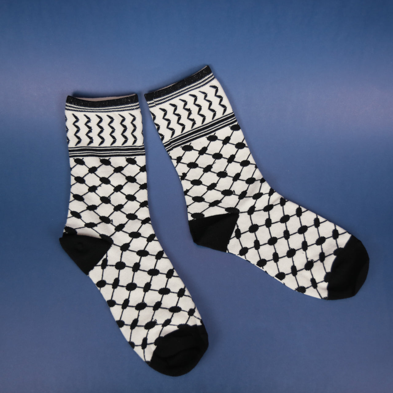 Arabic Habibi Saudi Arabian Print Shin High Socks | Black And White Socks