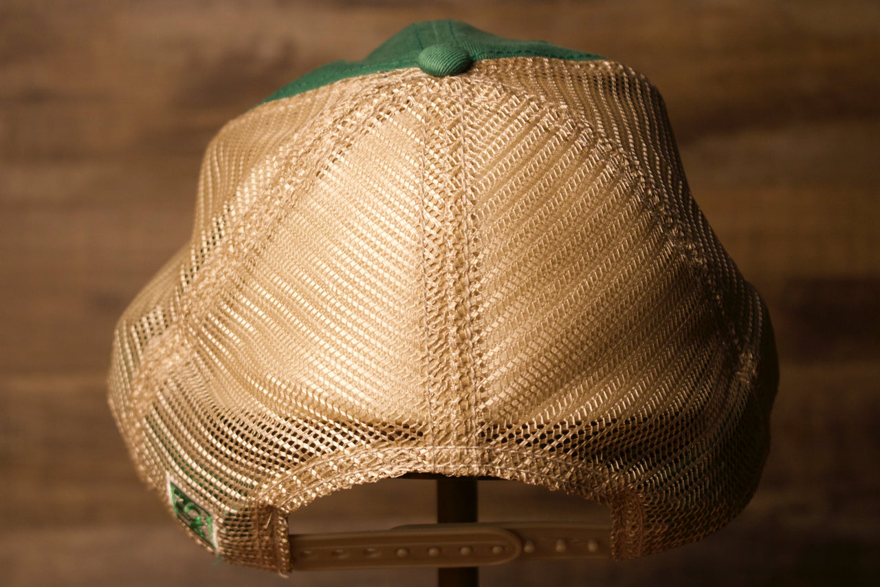 the back of this hat is a trucker style Wildwood New Jersey Kelly Green / Khaki Mesh-Back Trucker Hat