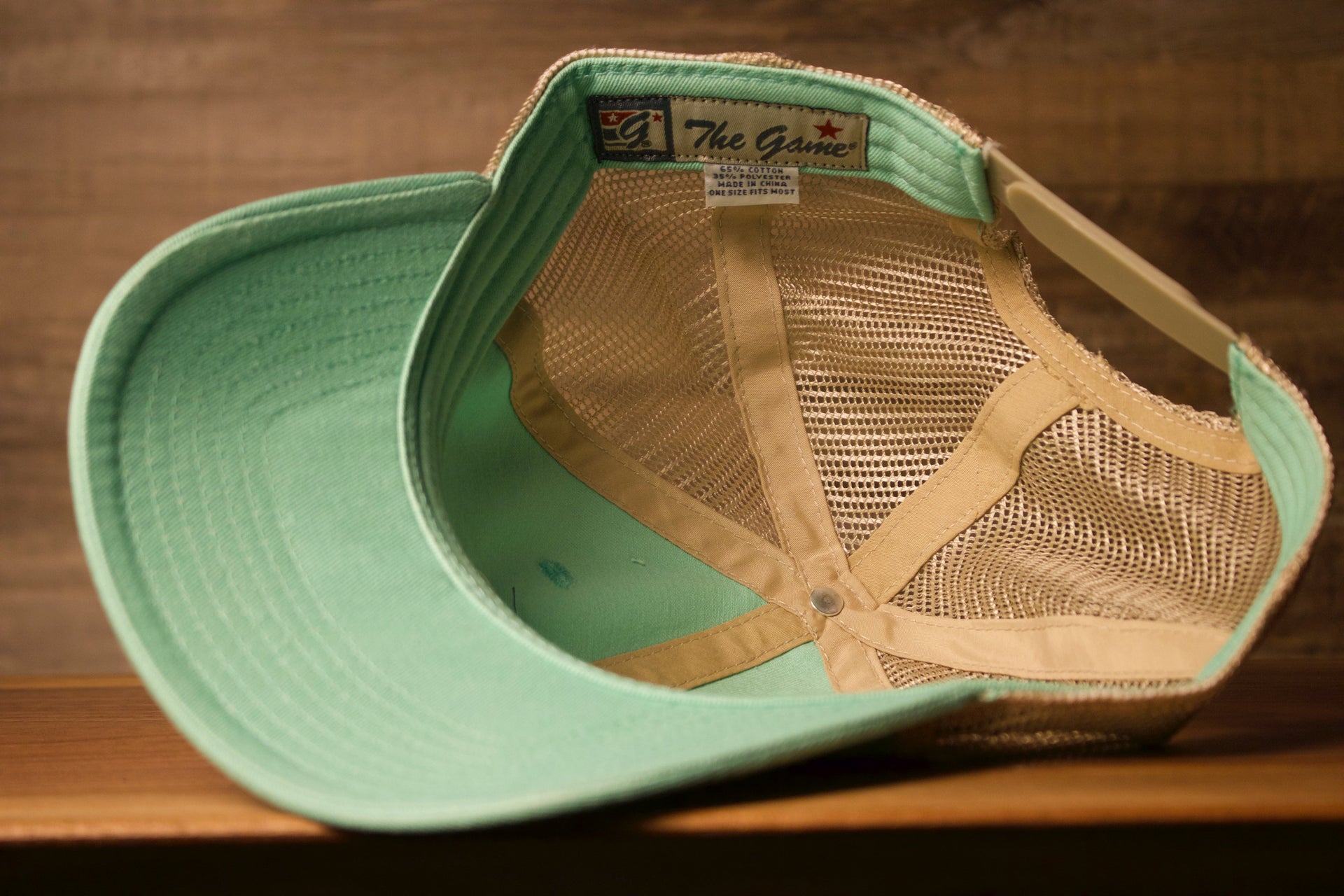 the underbrim of this hat is also mint green Wildwood New Jersey Mint Green / Khaki Mesh-Back Trucker Hat