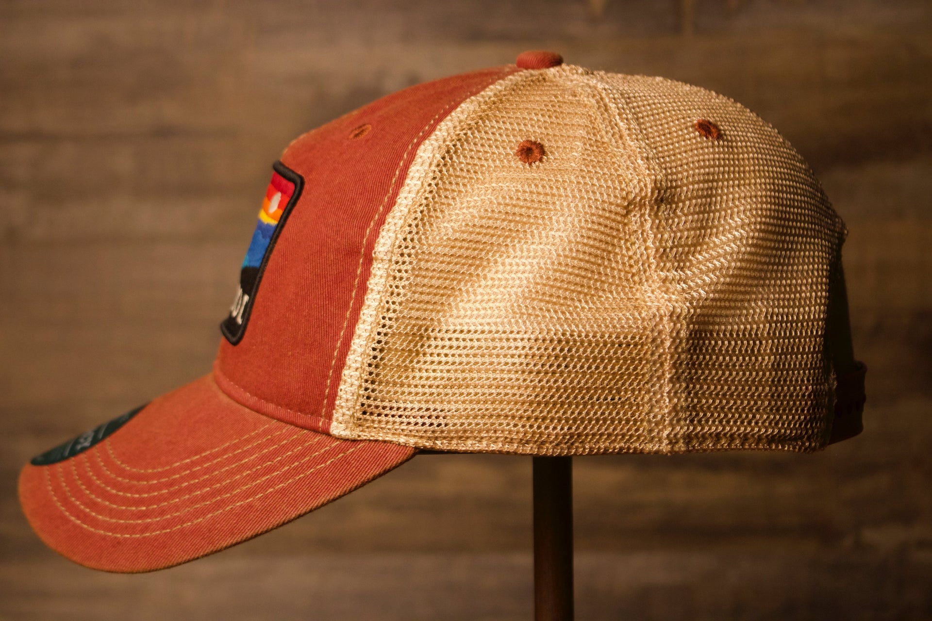 Wildwood kid's hat | Youth Wildwood NJ Cardinal Mesh-back Trucker Hat the wearers left side is a trucker style
