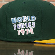 world series 1974 patch on the Oakland Athletics Pop Sweat Pastel World Series Side Patch Fitted Cap With Purple Undervisor | Green 59Fifty Cap