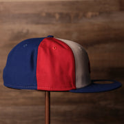 We can see the three colors of this 1969 pinwheel retro fitted cap on the right side of it.