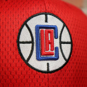 clippers logo on the Los Angeles Clippers Red Mesh Jersey Snapback Hat