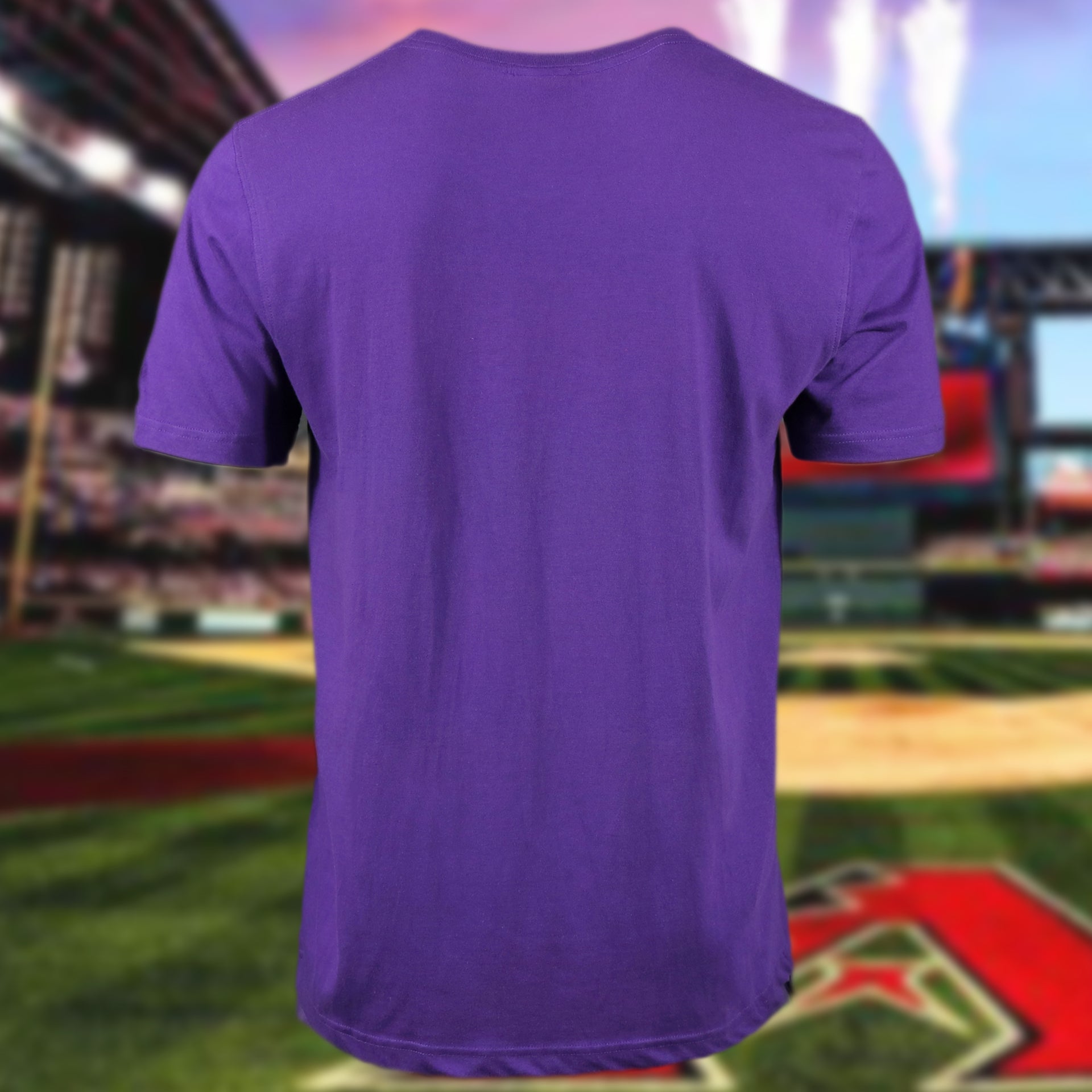 back side of the Arizona Diamondbacks "City Cluster" 59Fifty Fitted Matching Purple T-Shirt